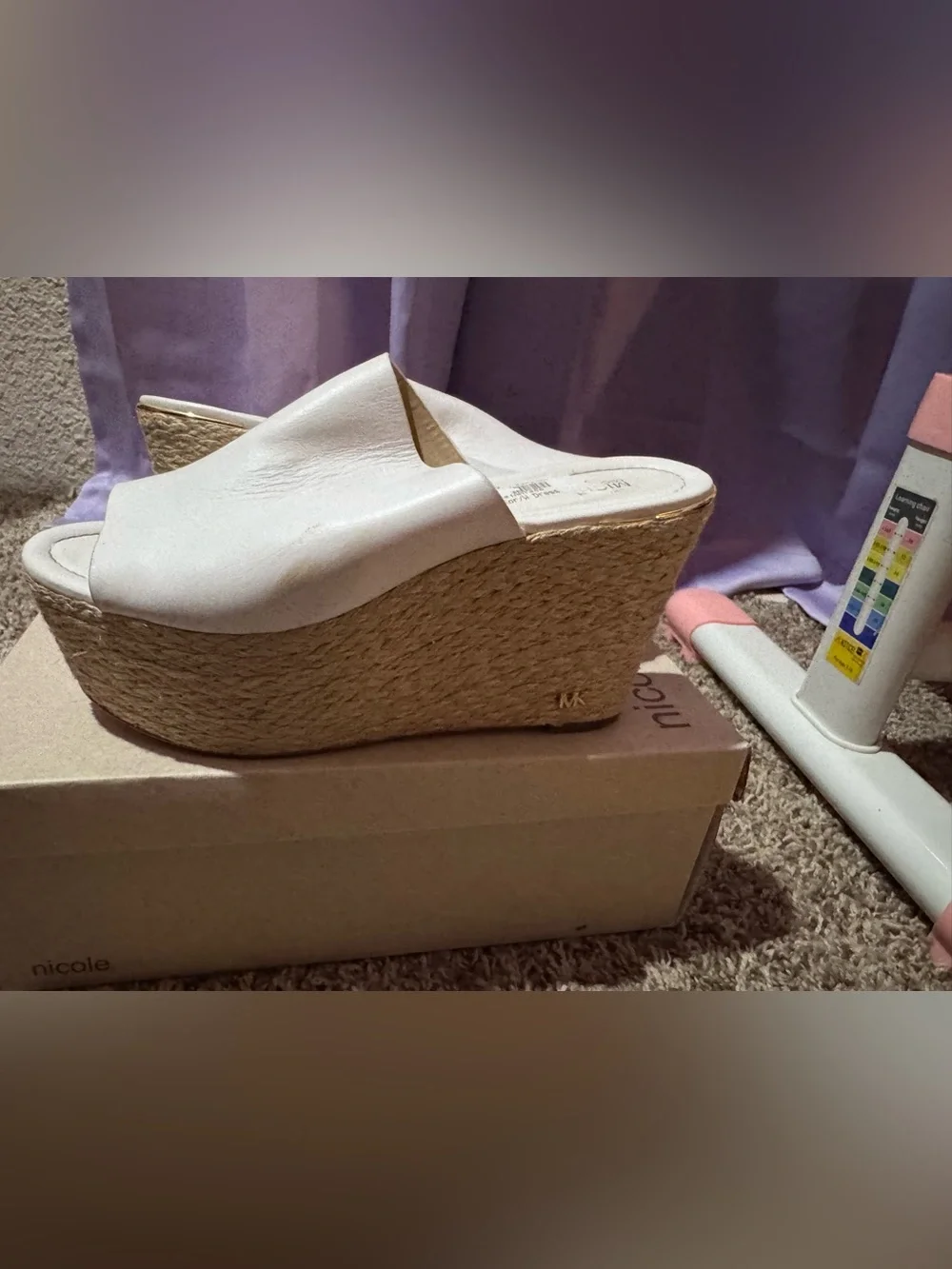 Michael Kors Ivory Leather Espadrille Wedge Slide